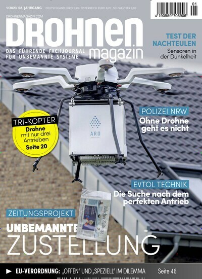 Titelbild der Ausgabe 1/2023 von Drohnenmagazin. Diese Zeitschrift und viele weitere Reisemagazine, Freizeitmagazine und Wissensmagazine als Abo oder epaper bei United Kiosk online kaufen.