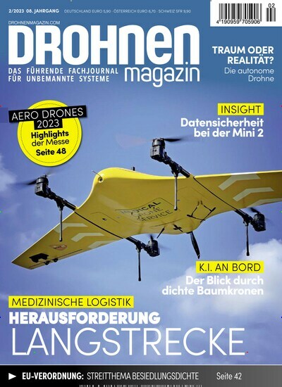 Titelbild der Ausgabe 2/2023 von Drohnenmagazin. Diese Zeitschrift und viele weitere Reisemagazine, Freizeitmagazine und Wissensmagazine als Abo oder epaper bei United Kiosk online kaufen.