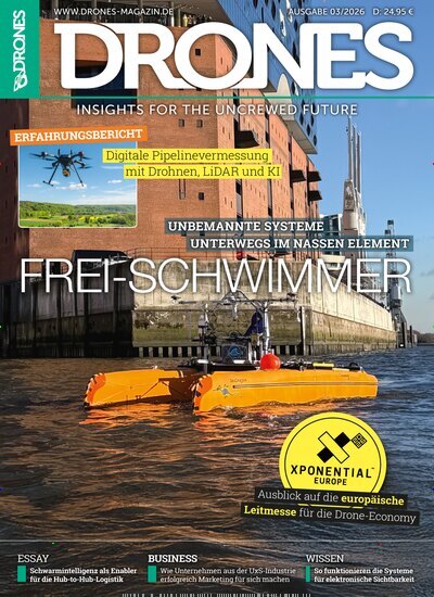 Titelbild der Ausgabe 3/2026 von Drones. Diese Zeitschrift und viele weitere Computerzeitschriften, Tabletmagazine und Smartphonemagazine als Abo oder epaper bei United Kiosk online kaufen.