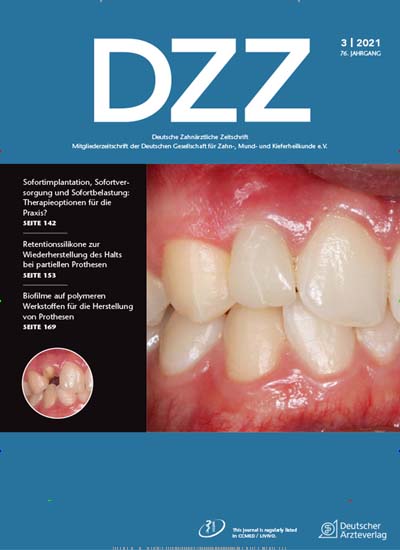Titelbild der Ausgabe 3/2021 von DZZ Deutsche Zahnärztliche Zeitschrift. Diese Zeitschrift und viele weitere Pflegezeitschriften und medizinische Fachzeitschriften als Abo oder epaper bei United Kiosk online kaufen.