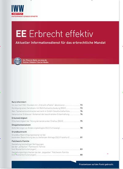 Titelbild der Ausgabe 4/2021 von EE Erbrecht effektiv. Diese Zeitschrift und viele weitere Jurazeitschriften und Zeitschriften für Verwaltung als Abo oder epaper bei United Kiosk online kaufen.