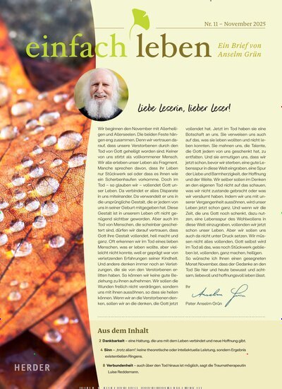 Titelbild der Ausgabe 11/2025 von einfach leben. Diese Zeitschrift und viele weitere Kunstmagazine und Kulturmagazine als Abo oder epaper bei United Kiosk online kaufen.