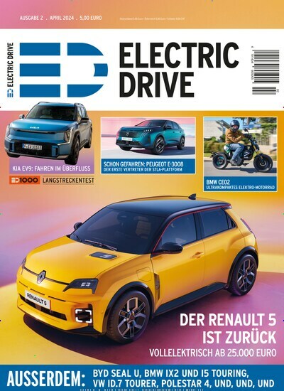 Titelbild der Ausgabe 2/2024 von Electric Drive. Diese Zeitschrift und viele weitere Automagazine und Motorradzeitschriften als Abo oder epaper bei United Kiosk online kaufen.
