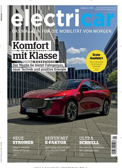 Titelbild der Ausgabe 1/2026 von electricar. Diese Zeitschrift und viele weitere Automagazine und Motorradzeitschriften als Abo oder epaper bei United Kiosk online kaufen.