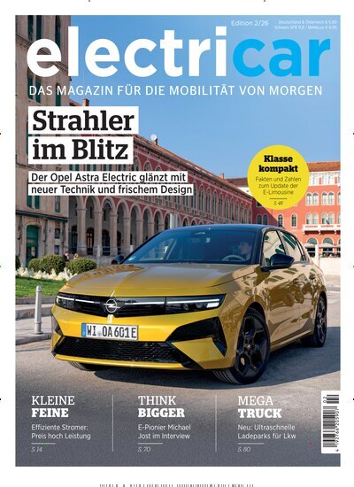 Titelbild der Ausgabe 2/2026 von electricar. Diese Zeitschrift und viele weitere Automagazine und Motorradzeitschriften als Abo oder epaper bei United Kiosk online kaufen.
