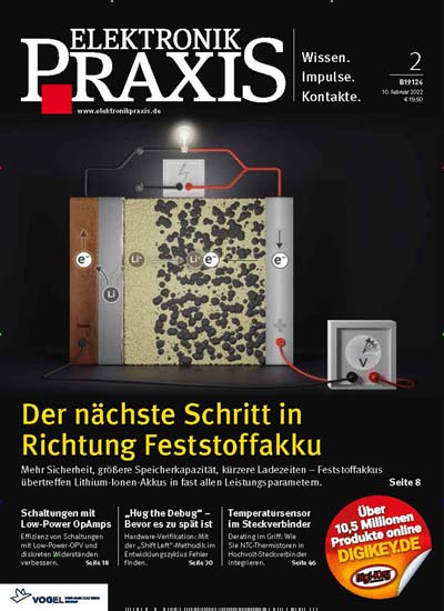 Titelbild der Ausgabe 2/2022 von Elektronikpraxis. Diese Zeitschrift und viele weitere Industriemagazine und Handwerkmagazine als Abo oder epaper bei United Kiosk online kaufen.