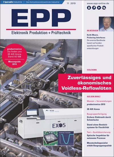 Titelbild der Ausgabe 11/2019 von EPP Elektronik Produktion & Prüftechnik. Diese Zeitschrift und viele weitere Industriemagazine und Handwerkmagazine als Abo oder epaper bei United Kiosk online kaufen.