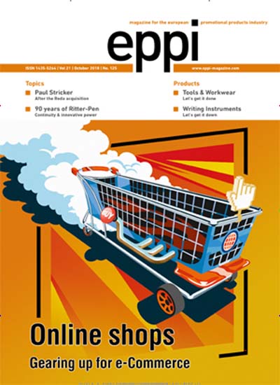 eppi european promotional products industry aktuelles Titelbild Ausgabe 125/2018 Aktuelles Titelbild von eppi european promotional products industry. In der Ausgabe 125/2018 geht es um die Themen: Online shops - Gearing up for e-Commerce. Lesen Sie gerne Businessmagazine? Dann empfehlen wir Ihnen eppi european promotional products industry als Abo oder Geschenkabo.