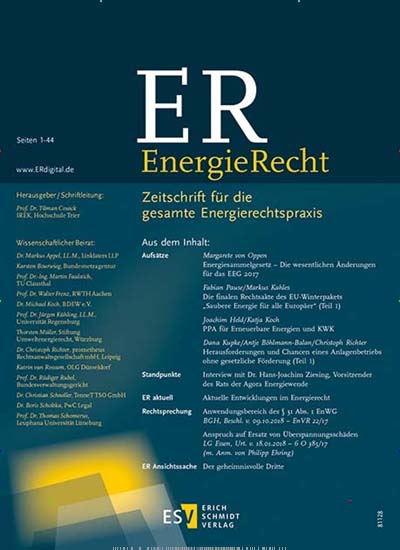 Titelbild der Ausgabe 1/2020 von ER EnergieRecht. Diese Zeitschrift und viele weitere Jurazeitschriften und Zeitschriften für Verwaltung als Abo oder epaper bei United Kiosk online kaufen.