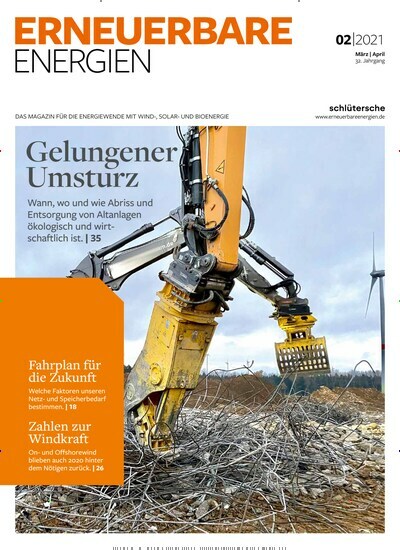 Titelbild der Ausgabe 2/2021 von Erneuerbare Energien - Das Magazin. Diese Zeitschrift und viele weitere Naturzeitschriften, Landwirtschaftszeitungen und Umweltmagazine als Abo oder epaper bei United Kiosk online kaufen.