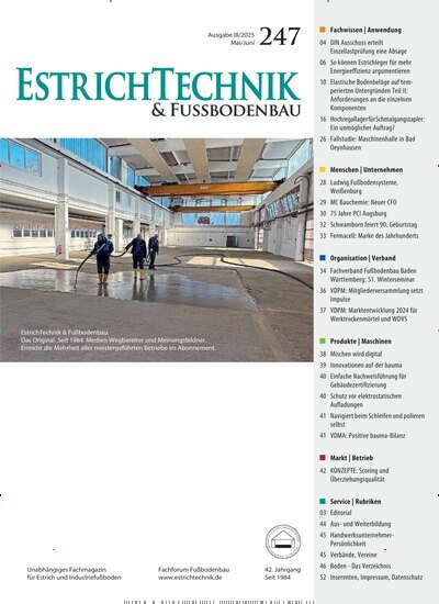 Titelbild der Ausgabe 247/2025 von EstrichTechnik & Fußbodenbau. Diese Zeitschrift und viele weitere Architekturzeitschriften und Bauzeitschriften als Abo oder epaper bei United Kiosk online kaufen.