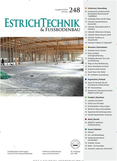 Titelbild der Ausgabe 248/2025 von EstrichTechnik & Fußbodenbau. Diese Zeitschrift und viele weitere Architekturzeitschriften und Bauzeitschriften als Abo oder epaper bei United Kiosk online kaufen.