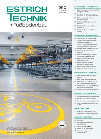 Titelbild der Ausgabe 250/2025 von EstrichTechnik & Fußbodenbau. Diese Zeitschrift und viele weitere Architekturzeitschriften und Bauzeitschriften als Abo oder epaper bei United Kiosk online kaufen.