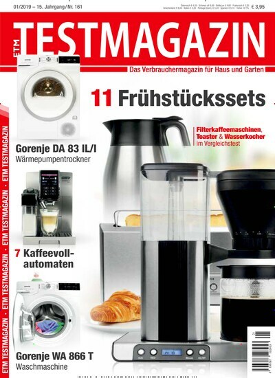 ETM Testmagazin aktuelles Titelbild Ausgabe 1/2019 Aktuelles Titelbild von ETM Testmagazin. In der Ausgabe 1/2019 geht es um die Themen: 11 Frühstückssets. Lesen Sie gerne Wirtschaftsmagazine und Politikmagazine? Dann empfehlen wir Ihnen ETM Testmagazin als Abo, Geschenkabo oder das Einzelheft der aktuellen Ausgabe.