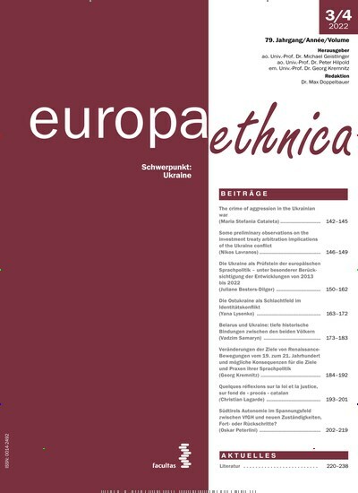 Titelbild der Ausgabe 4/2022 von europa ethnica. Diese Zeitschrift und viele weitere Kunstmagazine und Kulturmagazine als Abo oder epaper bei United Kiosk online kaufen.