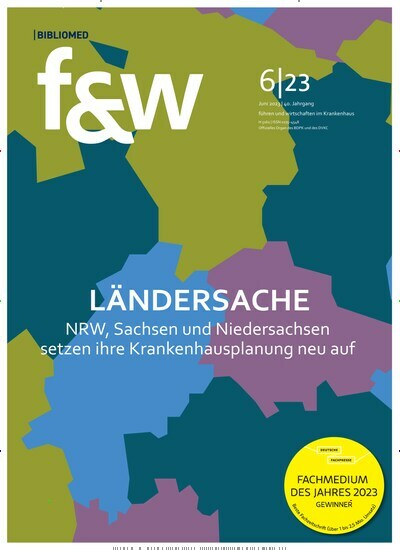 Titelbild der Ausgabe 6/2023 von f & w - führen und wirtschaften im Krankenhaus. Diese Zeitschrift und viele weitere Pflegezeitschriften und medizinische Fachzeitschriften als Abo oder epaper bei United Kiosk online kaufen.