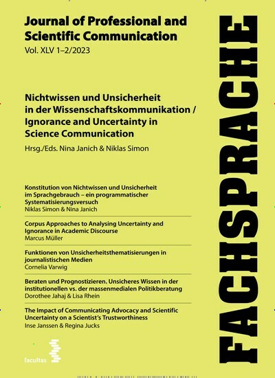 Titelbild der Ausgabe 2/2023 von Fachsprache. Diese Zeitschrift und viele weitere Wissenschaftsmagazine als Abo oder epaper bei United Kiosk online kaufen.