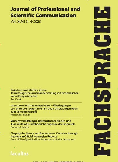 Titelbild der Ausgabe 4/2025 von Fachsprache. Diese Zeitschrift und viele weitere Wissenschaftsmagazine als Abo oder epaper bei United Kiosk online kaufen.