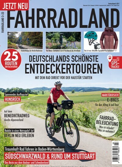 Titelbild der Ausgabe 3/2023 von Fahrradland. Diese Zeitschrift und viele weitere Sportmagazine als Abo oder epaper bei United Kiosk online kaufen.