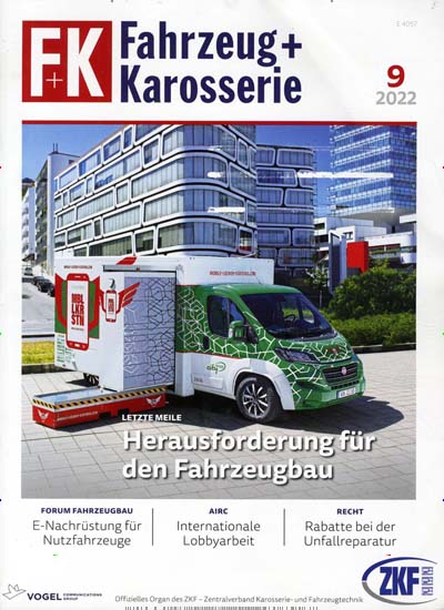 Titelbild der Ausgabe 8/2022 von Fahrzeug + Karosserie (F + K). Diese Zeitschrift und viele weitere Industriemagazine und Handwerkmagazine als Abo oder epaper bei United Kiosk online kaufen.