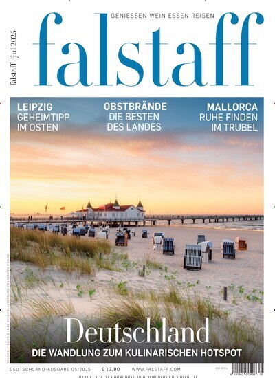 Titelbild der Ausgabe 5/2025 von falstaff Magazin Deutschland. Diese Zeitschrift und viele weitere Kochzeitschriften und Backzeitschriften als Abo oder epaper bei United Kiosk online kaufen.