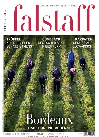 Titelbild der Ausgabe 7/2025 von falstaff Magazin Deutschland. Diese Zeitschrift und viele weitere Kochzeitschriften und Backzeitschriften als Abo oder epaper bei United Kiosk online kaufen.