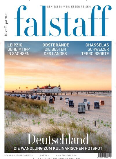 Titelbild der Ausgabe 5/2025 von falstaff Magazin Schweiz. Diese Zeitschrift und viele weitere Kochzeitschriften und Backzeitschriften als Abo oder epaper bei United Kiosk online kaufen.