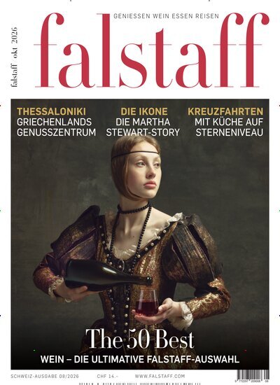 Titelbild der Ausgabe 8/2026 von falstaff Magazin Schweiz. Diese Zeitschrift und viele weitere Kochzeitschriften und Backzeitschriften als Abo oder epaper bei United Kiosk online kaufen.