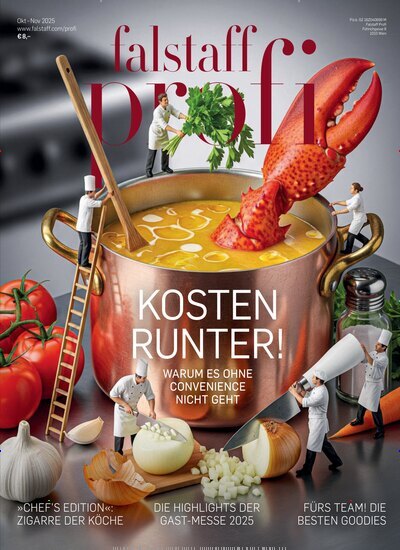 Titelbild der Ausgabe 4/2025 von falstaff profi. Diese Zeitschrift und viele weitere Kochzeitschriften und Backzeitschriften als Abo oder epaper bei United Kiosk online kaufen.