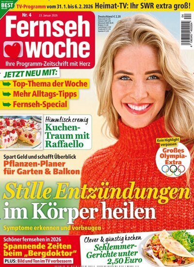 Titelbild der Ausgabe 4/2026 von Fernsehwoche. Diese Zeitschrift und viele weitere Programmzeitschriften als Abo oder epaper bei United Kiosk online kaufen.
