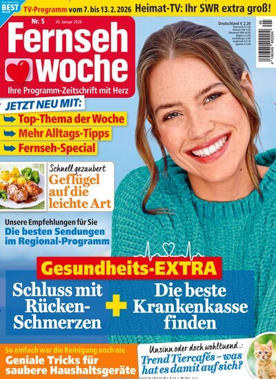 Titelbild der Ausgabe 5/2026 von Fernsehwoche. Diese Zeitschrift und viele weitere Programmzeitschriften als Abo oder epaper bei United Kiosk online kaufen.