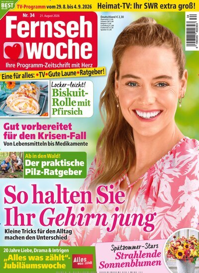 Titelbild der Ausgabe 34/2026 von Fernsehwoche. Diese Zeitschrift und viele weitere Programmzeitschriften als Abo oder epaper bei United Kiosk online kaufen.