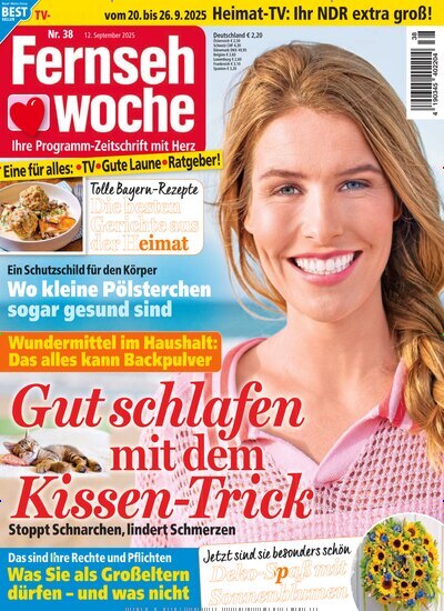 Titelbild der Ausgabe 38/2025 von Fernsehwoche. Diese Zeitschrift und viele weitere Programmzeitschriften als Abo oder epaper bei United Kiosk online kaufen.