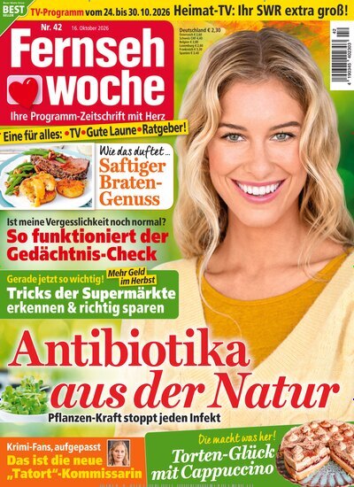 Titelbild der Ausgabe 42/2026 von Fernsehwoche. Diese Zeitschrift und viele weitere Programmzeitschriften als Abo oder epaper bei United Kiosk online kaufen.