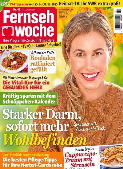Titelbild der Ausgabe 43/2025 von Fernsehwoche. Diese Zeitschrift und viele weitere Programmzeitschriften als Abo oder epaper bei United Kiosk online kaufen.