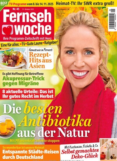 Titelbild der Ausgabe 45/2025 von Fernsehwoche. Diese Zeitschrift und viele weitere Programmzeitschriften als Abo oder epaper bei United Kiosk online kaufen.