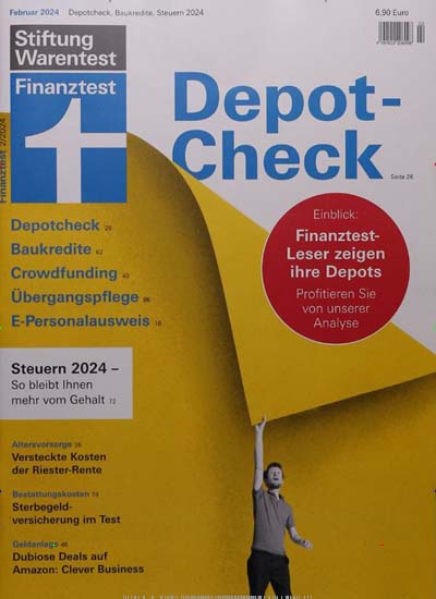 Titelbild der Ausgabe 2/2024 von Finanztest. Diese Zeitschrift und viele weitere Wirtschaftsmagazine und Politikmagazine als Abo oder epaper bei United Kiosk online kaufen.