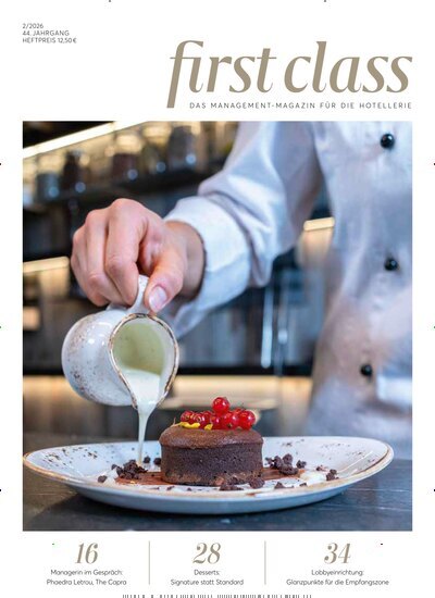 Titelbild der Ausgabe 2/2026 von first class. Diese Zeitschrift und viele weitere Gastronomiezeitschriften, Fashionmagazine, Beautymagazine als Abo oder epaper bei United Kiosk online kaufen.