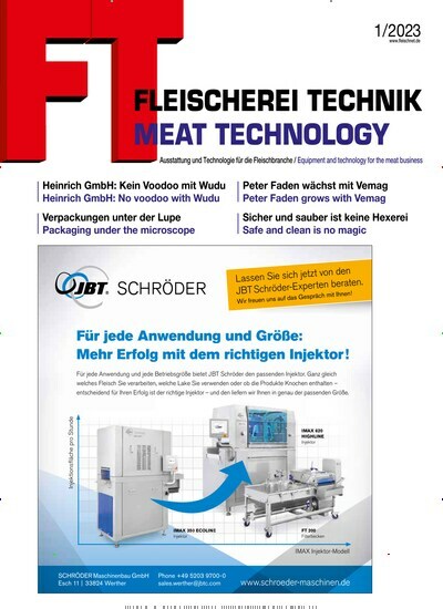 Titelbild der Ausgabe 1/2023 von Fleischerei Technik - Meat Technology. Diese Zeitschrift und viele weitere Industriemagazine und Handwerkmagazine als Abo oder epaper bei United Kiosk online kaufen.