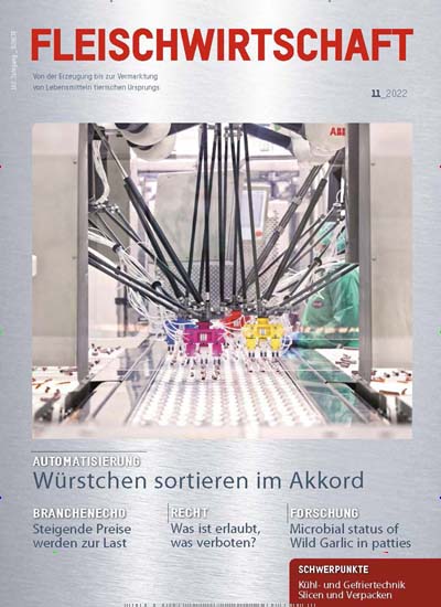 Titelbild der Ausgabe 11/2022 von Fleischwirtschaft. Diese Zeitschrift und viele weitere Gastronomiezeitschriften, Fashionmagazine, Beautymagazine als Abo oder epaper bei United Kiosk online kaufen.