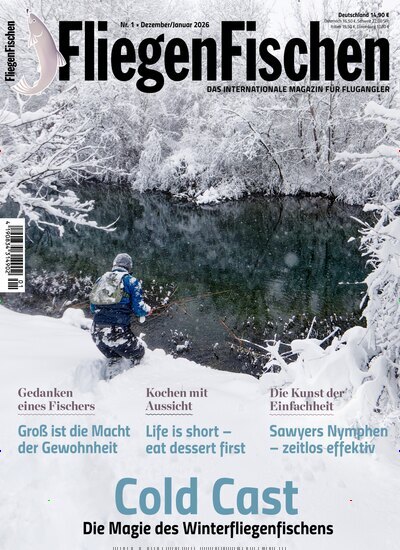 Titelbild der Ausgabe 1/2026 von FliegenFischen. Diese Zeitschrift und viele weitere Sportmagazine als Abo oder epaper bei United Kiosk online kaufen.
