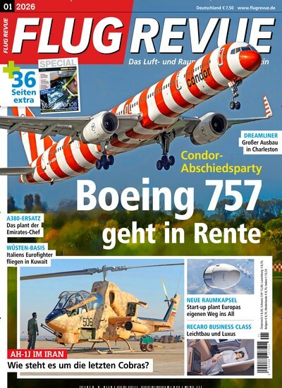 Titelbild der Ausgabe 1/2026 von Flug Revue. Diese Zeitschrift und viele weitere Reisemagazine, Freizeitmagazine und Wissensmagazine als Abo oder epaper bei United Kiosk online kaufen.