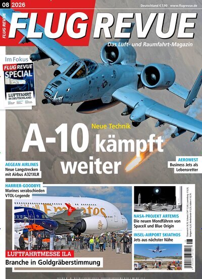 Titelbild der Ausgabe 8/2026 von Flug Revue. Diese Zeitschrift und viele weitere Reisemagazine, Freizeitmagazine und Wissensmagazine als Abo oder epaper bei United Kiosk online kaufen.