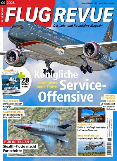 Titelbild der Ausgabe 9/2026 von Flug Revue. Diese Zeitschrift und viele weitere Reisemagazine, Freizeitmagazine und Wissensmagazine als Abo oder epaper bei United Kiosk online kaufen.