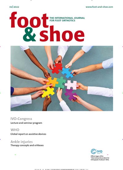 Titelbild der Ausgabe 2/2022 von foot & shoe. Diese Zeitschrift und viele weitere Pflegezeitschriften und medizinische Fachzeitschriften als Abo oder epaper bei United Kiosk online kaufen.