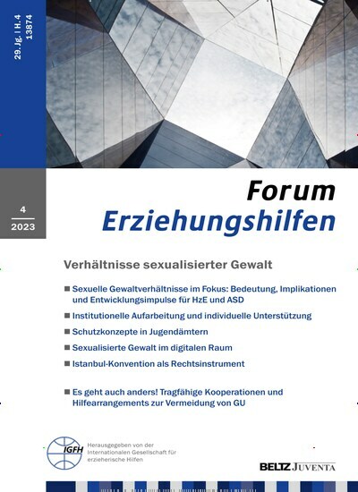 Titelbild der Ausgabe 4/2023 von Forum Erziehungshilfen. Diese Zeitschrift und viele weitere Zeitschriften für Pädagogik als Abo oder epaper bei United Kiosk online kaufen.