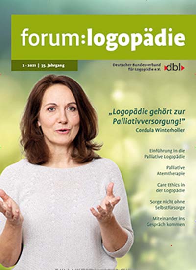 Titelbild der Ausgabe 1/2021 von Forum Logopädie. Diese Zeitschrift und viele weitere Pflegezeitschriften und medizinische Fachzeitschriften als Abo oder epaper bei United Kiosk online kaufen.