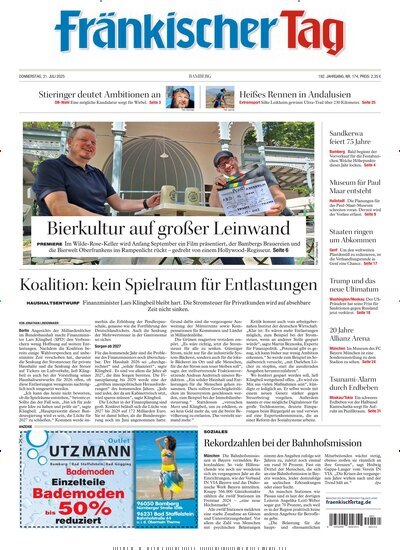Titelbild der Ausgabe 174/2025 von Fränkischer Tag Bamberg. Diese Zeitschrift und viele weitere Zeitungsabos als Abo oder epaper bei United Kiosk online kaufen.
