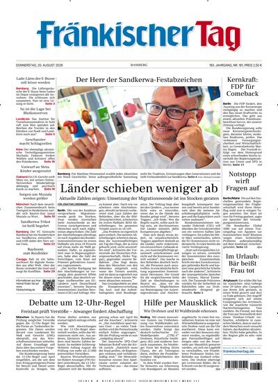 Titelbild der Ausgabe 191/2026 von Fränkischer Tag Bamberg. Diese Zeitschrift und viele weitere Zeitungsabos als Abo oder epaper bei United Kiosk online kaufen.