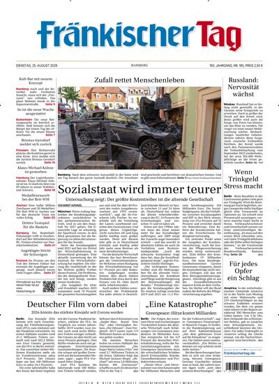 Titelbild der Ausgabe 195/2026 von Fränkischer Tag Bamberg. Diese Zeitschrift und viele weitere Zeitungsabos als Abo oder epaper bei United Kiosk online kaufen.
